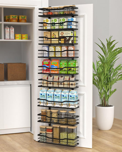 9-Tier Over The Door Pantry Organizer, Metal Pantry Organizers and Storage with Adjustable Basket, Spice Rack Seasoning Shelves, Over the Door Organizer for Pantry Kitchen Laundry, White