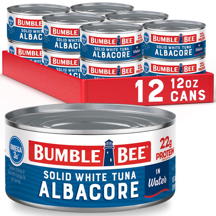 Bumble Bee Solid White Albacore Tuna in Water, 5 oz Can (Pack of 4) - Wild Caught Tuna - 29g Protein per Serving, High in Omega-3s - Non-GMO Project Verified, Gluten Free, Kosher