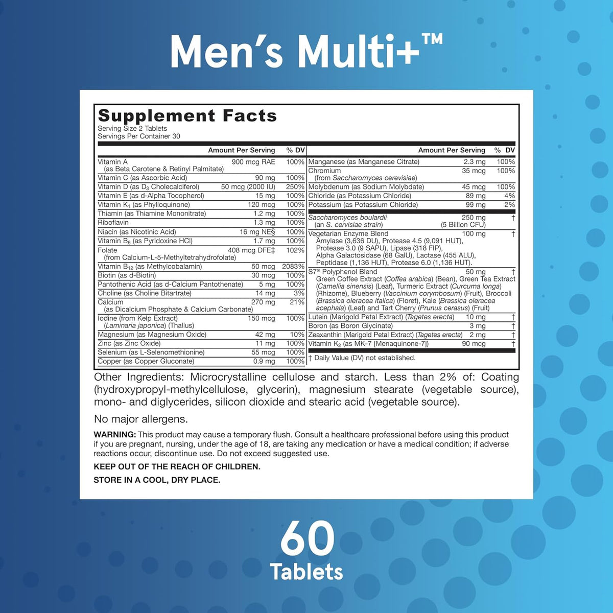Jarrow Formulas Men's Multi+ Multivitamins, Multivitamin for Men, 60 Tablets, 30 Day Supply