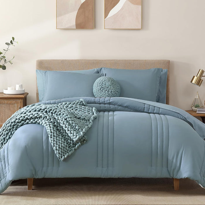 Monbix Queen Comforter Set - 7 Pieces Beige Bed in a Bag Queen Bedding Sets with Comforters, All Seasons Comforter Bed Set with Sheets,Pillowcases & Shams