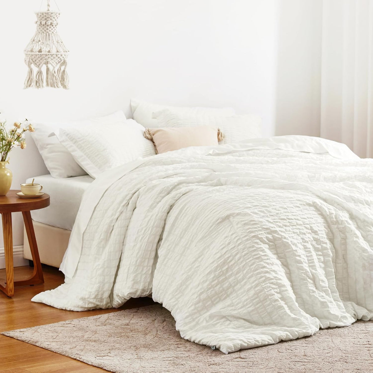 Love's cabin Seersucker Dark Grey Queen Comforter Set 7 Pieces, All Season Bedding Set, Queen Bed in a Bag Comforter Set with Comforter, Flat Sheet, Fitted Sheet, Pillowcase and Pillow Sham