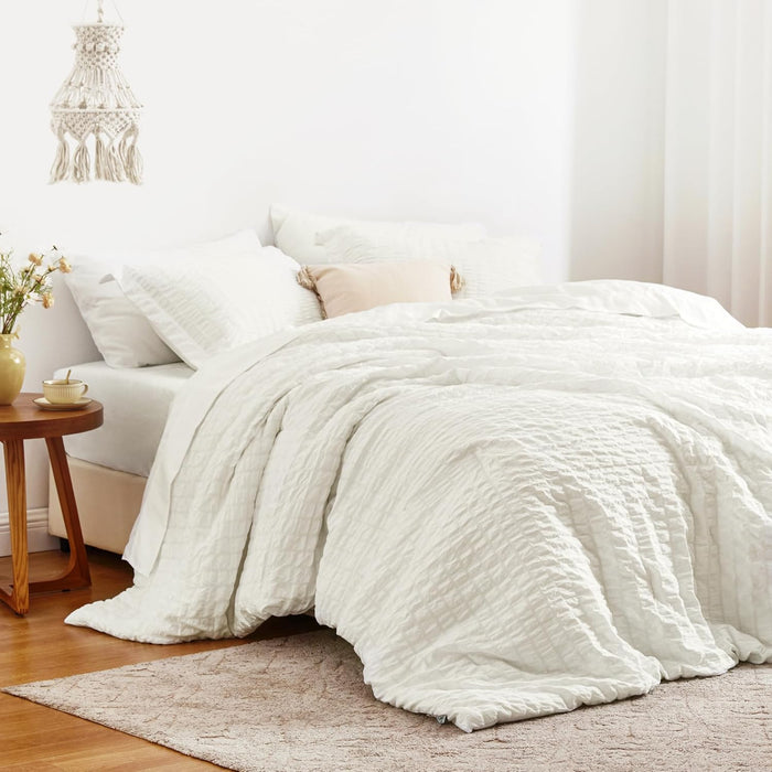 Love's cabin Seersucker Dark Grey Queen Comforter Set 7 Pieces, All Season Bedding Set, Queen Bed in a Bag Comforter Set with Comforter, Flat Sheet, Fitted Sheet, Pillowcase and Pillow Sham