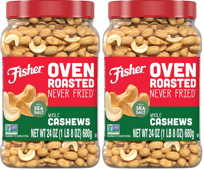 Fisher Oven Roasted Never Fried Mixed Nuts with Peanuts, 24 Ounces (Pack of 1), Peanuts, Almonds, Cashews, Pistachios, Pecans, Trail Mix, Healthy Snacks for Adults, Made With Sea Salt, No Added Oils
