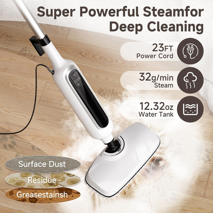 12-in-1 Steam Mop, Detachable Handheld Steam Cleaner for Home, 23FT Cord, 3 Steam Modes & LED Display, Steam Mops for Floor Cleaning, Bathroom, Windows, Sofas, Clothes, Tile Grout, Carpets, Furniture