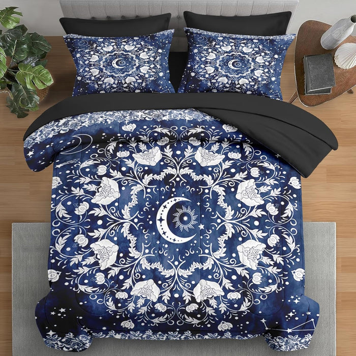 Comforter Set Queen Size, Gothic Butterfly Moon 7 Pcs Bedding for Kids and Adults, Botanical Plant Leaf Bed Sheet Sets with Fitted Sheet 2 Pillowcases & 2 Shams for Bedroom Bed Decor