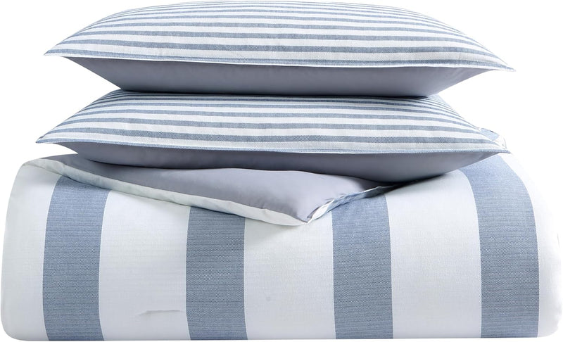 Nautica - King Comforter Set, Soft Yarn-Dyed Cotton Bedding, Medium Weight for Year Round Use, 3 Piece Bed Set with Matching Pillowcases (Fairwater Blue)