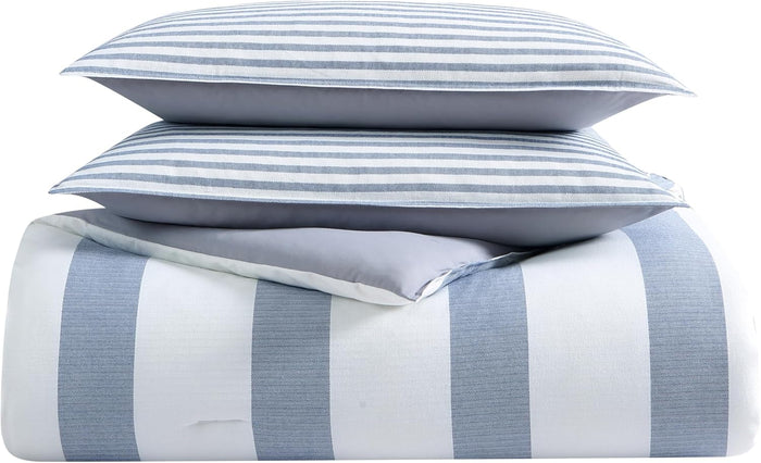 Nautica - King Comforter Set, Soft Yarn-Dyed Cotton Bedding, Medium Weight for Year Round Use, 3 Piece Bed Set with Matching Pillowcases (Fairwater Blue)