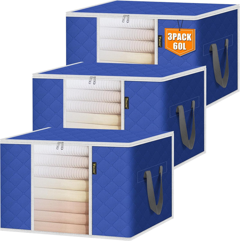BALEINE 6 Pack Clothes Storage Bags, 16 Gallon Storage Containers with Reinforced Handle, Sturdy Zipper, Closet Organizer for Blanket, Comforter, Pillow, Bedding (Grey, 6 Pack)