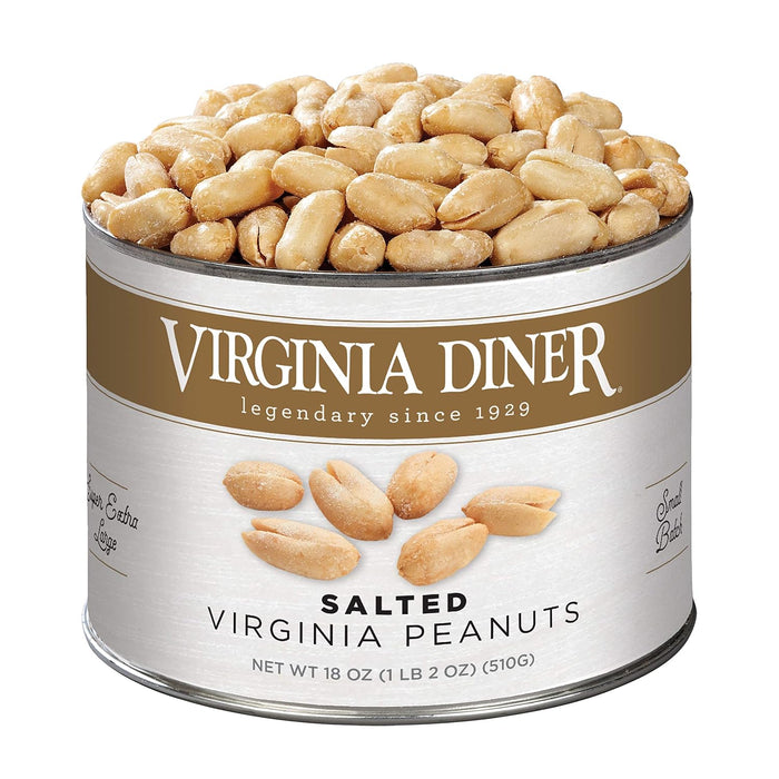 Virginia Diner Unsalted Virginia Peanuts - XL Gourmet Natural Peanuts Non-GMO, Preservative Free Gifts from Virginia Since 1929-18 Oz Can