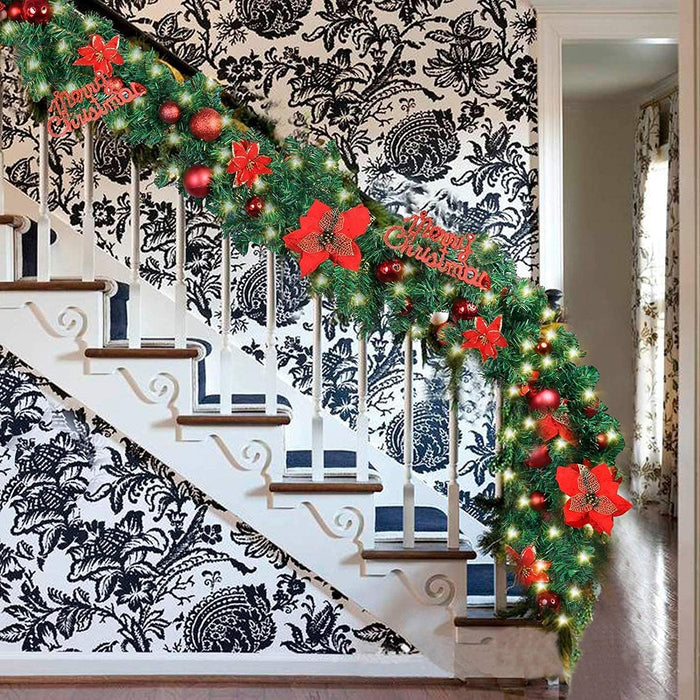 HIIXHC Christmas Illuminate Garland, 9 ft Rattan Artificial Flower Vine Plants Outdoor Decorations, Pre-Lit Battery Operated (Battery Not Included)
