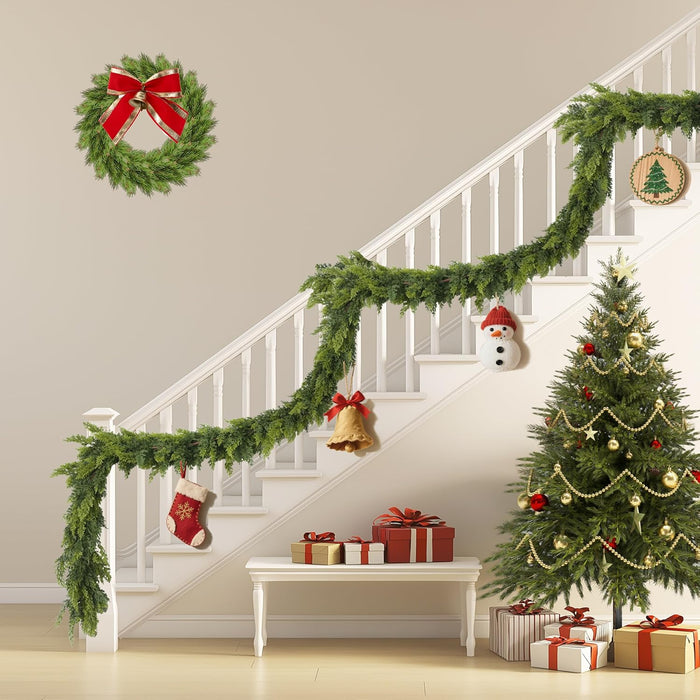 9FT Real Touch Norfolk Christmas Pine Garland Set of 2, Lifelike Artificial Bendable Greenery Garland for Front Door, Mantle, Staircase, Windowsill Indoor Outdoor Christmas Decorations