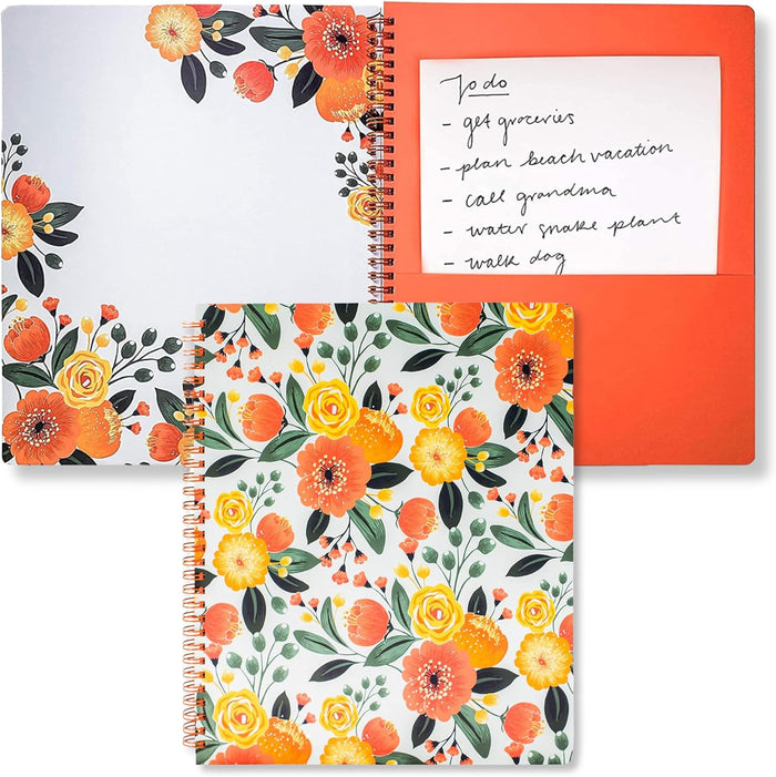 Steel Mill & Co Cute Large Spiral Notebook College Ruled, 11" x 9.5" with Durable Hardcover and 160 Lined Pages, Floral Vines