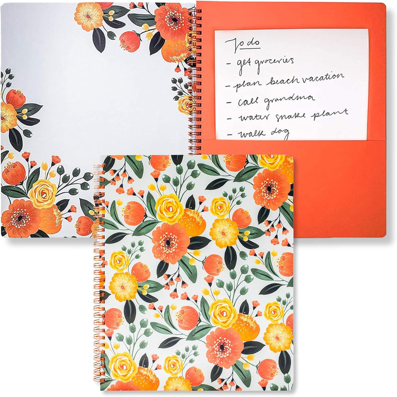 Steel Mill & Co Cute Large Spiral Notebook College Ruled, 11" x 9.5" with Durable Hardcover and 160 Lined Pages, Floral Vines