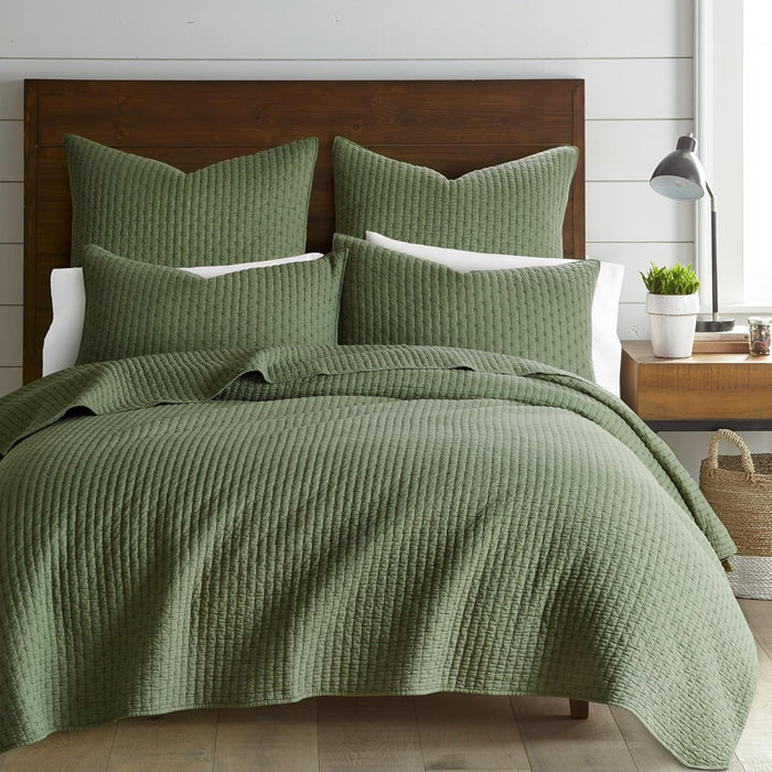 Levtex Home Cross Stitch Reversible King/Cal King Quilt Set (106x92in) with 2 Pillow Shams (36x20in) - Stitch Texture - Cocoa - Cotton King Size Quilt Bedding Set - Lightweight, Soft, Pre-Washed