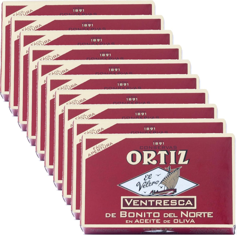 Ortiz Ventresca White Tuna Belly in Olive Oil, Tender Buttery Fillets with Exquisite Flavor, Superior Wild Caught Tuna Packed in Delicate Spanish Olive Oil, 3.88oz Can (Pack of 1)