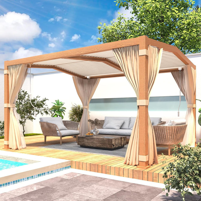 MELLCOM Louvered Pergola - 10x10 Aluminum Pergola with Adjustable Louvered Roof, Waterproof Curtains and Nets, Gray