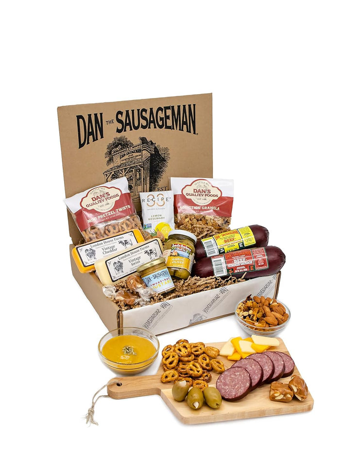 Dan the Sausageman Signature Gift (Nordic Fusion) Gift Basket – Gourmet Snacks with Summer Sausage, Cheese, Crackers, Lingonberry Sauce – Holiday, Thank You, Mother’s Day, Meat and Cheese, Snack Box