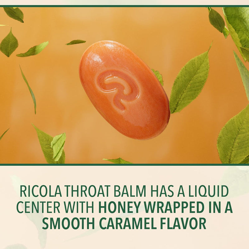 Ricola Throat Balm Caramel Throat Drops with Liquid Center, 34 Count, Coat & Protect Your Throat, Daily Throat Relief & Protection, Oral Demulcent