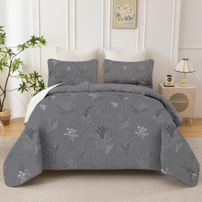 Drucon Burnt Orange Quilt Set King Size Branch Bedspread Coverlet Set, Terracotta Botanical Floral Pattern Quilted Bedding Set 3 Piece Lightweight Microfiber Bed Cover for All Season (104''x90'')