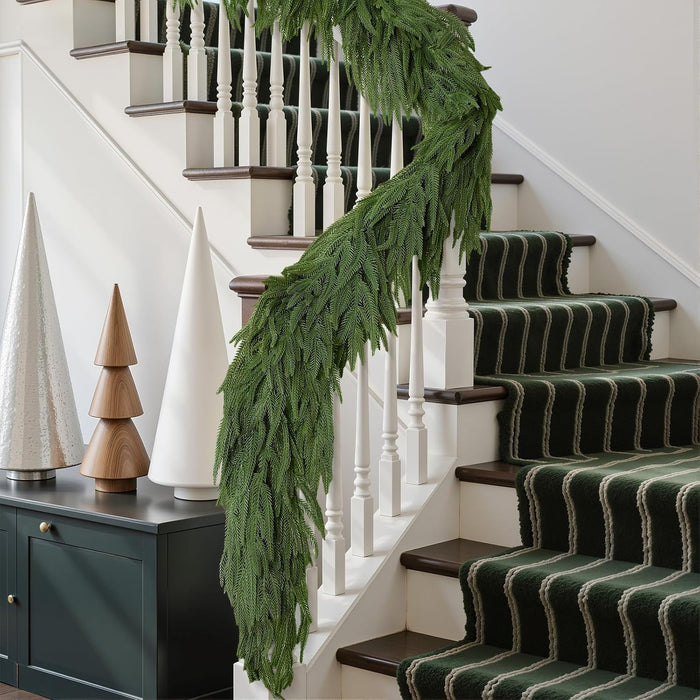 9ft Christmas Garland, Real Touch Norfolk Pine Garland - Pine Garland, Artificial Greenery Christmas Garland for Mantle, Table, Fireplace, Indoor, Outdoor Christmas Decorations