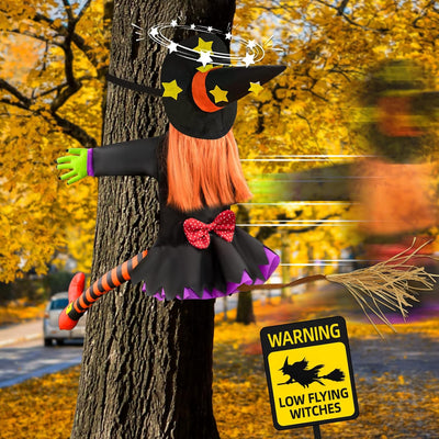 Halloween Decorations Outdoor Crashing Witch: Flying Crashed Witches Hanging into Tree - Halloween Decor for Yard Garden Porch