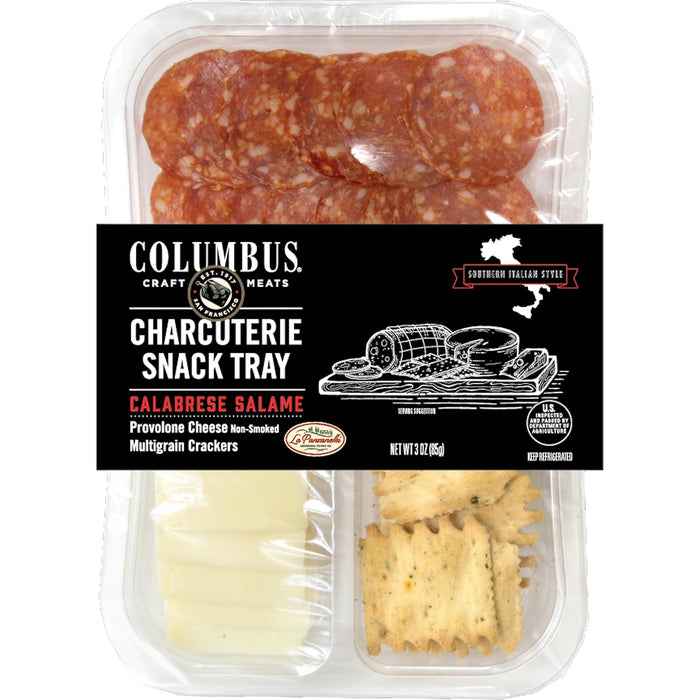 COLUMBUS Calabrese Snack Tray with Charcuterie Crackers, Gourmet Snacks, 3 Oz