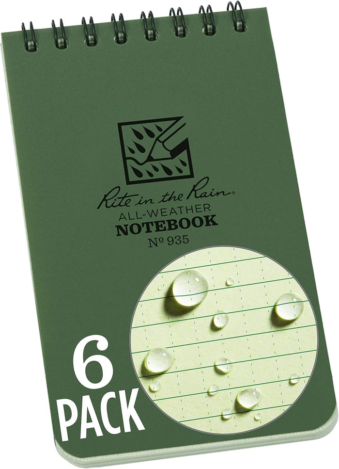 Rite in the Rain Weatherproof Top Spiral Notebook, 3" x 5", Black Cover, Universal Pattern, 3 Pack (No. 735-3X)
