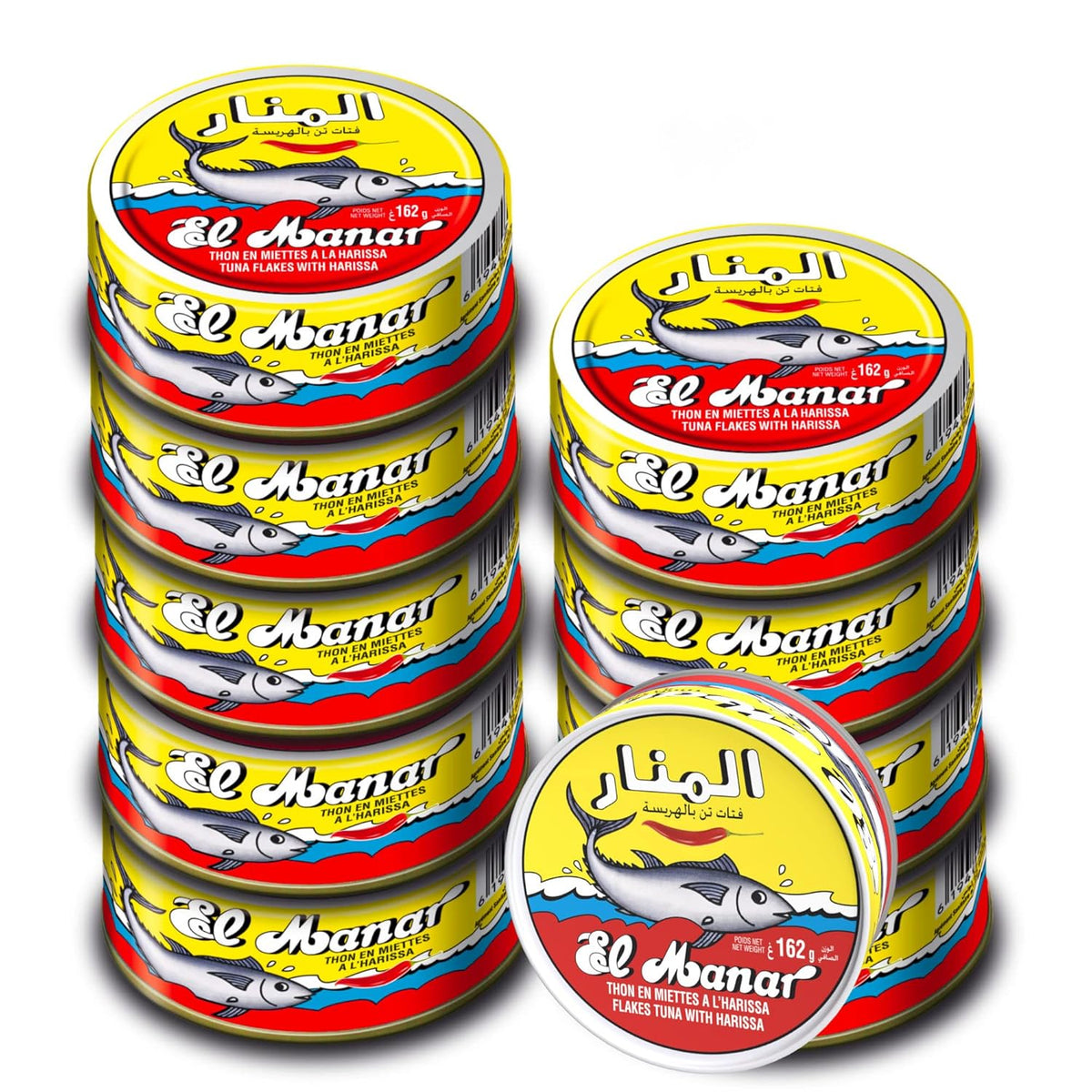 Solid Tuna in Virgin Olive Oil - Canned Tuna Fish in Cold Pressed Tunisian Olive Oil from El Manar - 10-Pack of 160g Cans