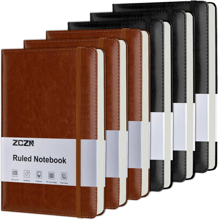 ZCZN Lined Journal Notebooks for Work, 5.5x8.3 in, 192 Pages, Hardcover Leather A5 Journals for Writing, Diary & Travel, College Ruled Journaling Notebooks for School, Office, Home (Black*6)