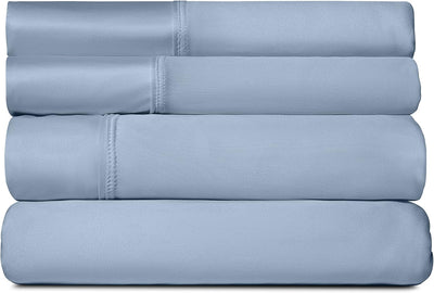 SHEEX - Active Comfort Cooling Sheets Set (Queen) Blue Sky - Moisture Wicking - 1 Flat Cooling Sheet, 1 Fitted Cooling Sheet, 2 Cooling Pillow Covers - Wrinkle Free - Sleep Aid