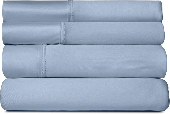 SHEEX - Active Comfort Cooling Sheets Set (Queen) Blue Sky - Moisture Wicking - 1 Flat Cooling Sheet, 1 Fitted Cooling Sheet, 2 Cooling Pillow Covers - Wrinkle Free - Sleep Aid