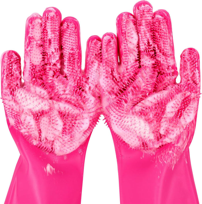 Pecute Pet Grooming Gloves - Heat Resistant Silicone Gloves with High-Density Teeth, Enhanced Five Finger Design for Bathing and Massaging Dogs and Cats, Blue