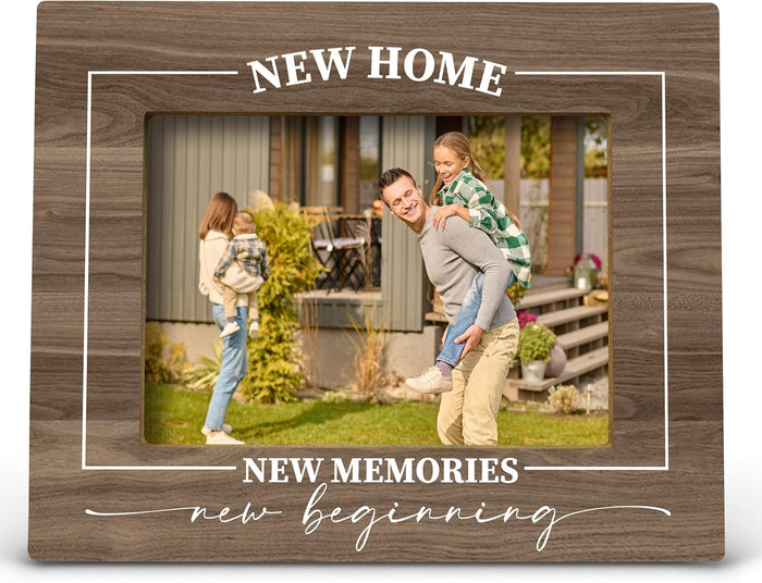 FONDCANYON New Home New Memories Housewarming Picture Photo Frame, 8 x 10 Inch, Beige Wooden Frame, Holds 5x7 Inch Photos