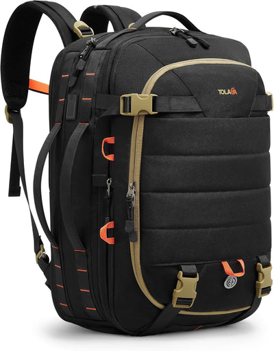 Tolaccea Carry on Travel Backpack, TSA Friendly Flight Approved Laptop Backpack Duffle Bag for Men Women with Dual Laptop Storage for 17.3", USB Charging Port, Business Rucksack 40L-50L Expandable