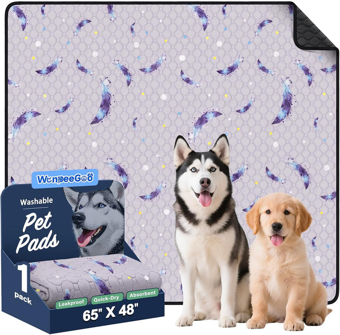 Washable Pee Pads for Dogs, 2Pack Reusable Puppy Pads, Super Absorbent & Leakproof Dog Pads, Anti-Slip Dog Pee Pads for Puppy Training & Incontinence, Feather Pattern 36"x41"
