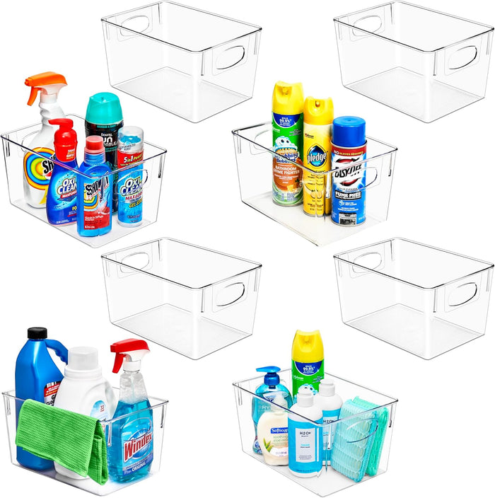 Sorbus 4 Pack Medium Clear Plastic Storage Bins, Clear Organizer Bins with Handle for Kitchen, Pantry, Cabinet, Refrigerator, Craft, Toys, Clothes, Closet, Under Sink, Bathroom Organizers and Storage