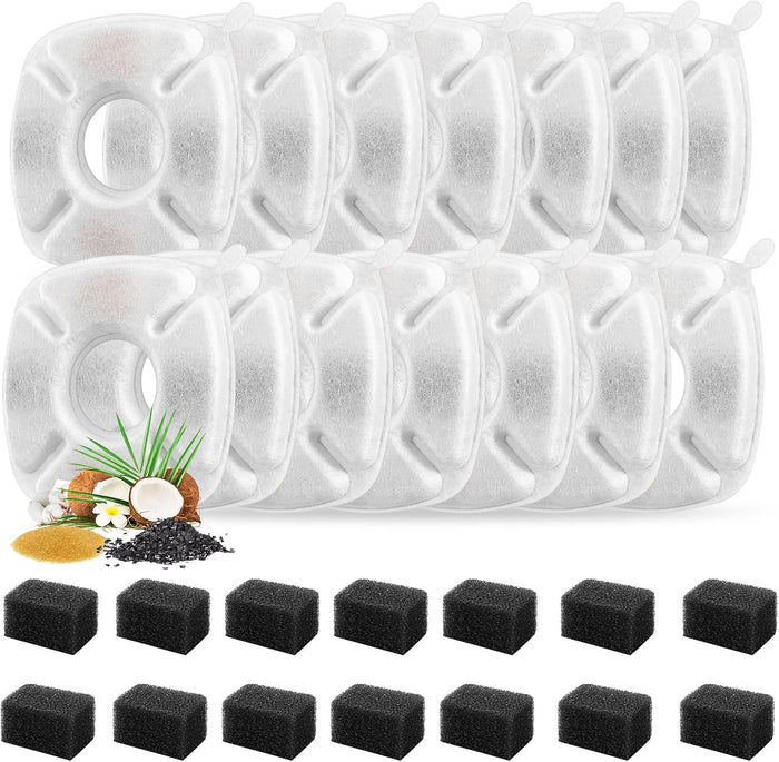 24 Pcs Cat Fountain Replacement Filters 12 Pack Cat Water Fountain Replacement Filters with 12 Pack Pre-Filter Sponges, Pet Fountain Filter Fit for 95oz/2.8L Automatic Pet Fountain Cat Water Fountain