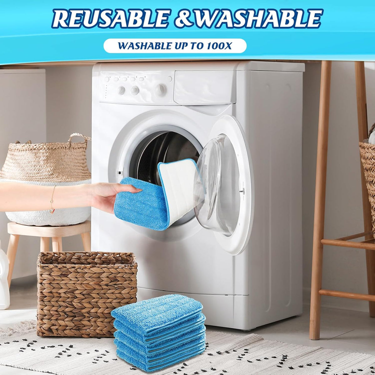 100 Pack Microfiber Mop Pads Machine Washable Cleaning Flat Mop Head Replacement Reusable Household Pads for Hardwood and Hard Surface Floor Cleaning and Scrubbing