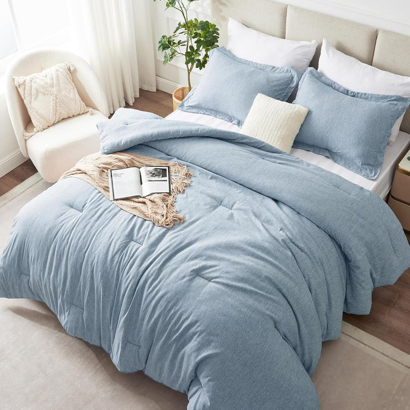 CozyLux Queen Comforter Set - 3 Pieces Light Grey Soft Luxury Cationic Dyeing Queen Comforter for All Season, Light Gray Breathable Lightweight Fluffy Bedding Sets with 1 Comforter and 2 Pillow Shams