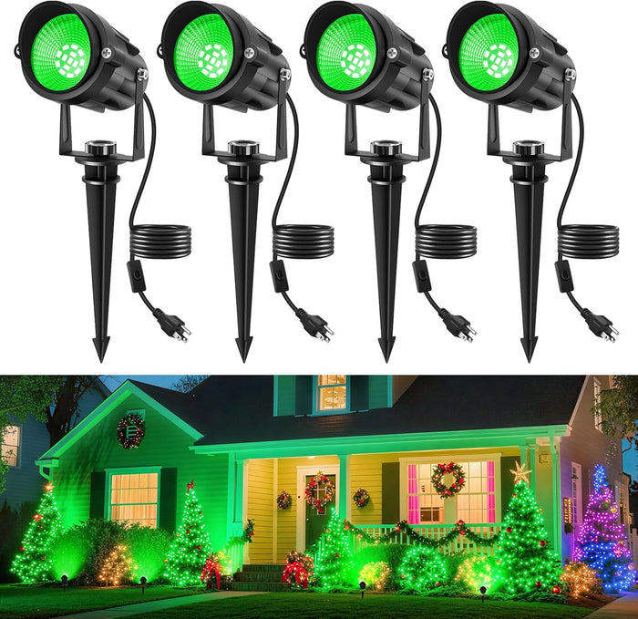 Halloween Green Landscape Lights Outdoor, 14 LED Landscape Lighting with US Plug, IP65 Waterproof Spotlights for Tree Yard Garden Pathway Christmas St. Patrick's Day Decor 2 Pack