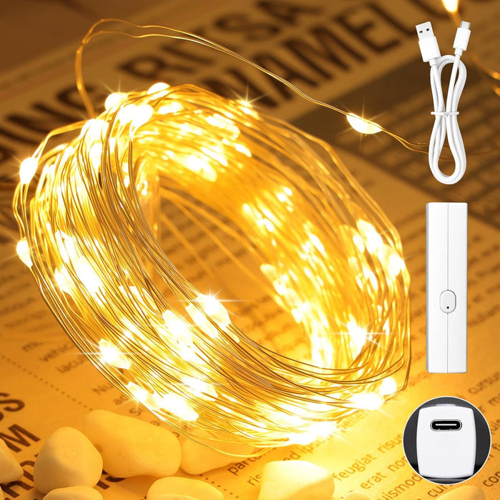 Lipstick Rechargeable Fairy Lights Battery Operated, Twinkle Lights with Timer, Mini LED String Lights for Bedroom, Christmas Decorations, Wedding, Vine, Centerpiece Table Decor (5M/16FT Warm White)