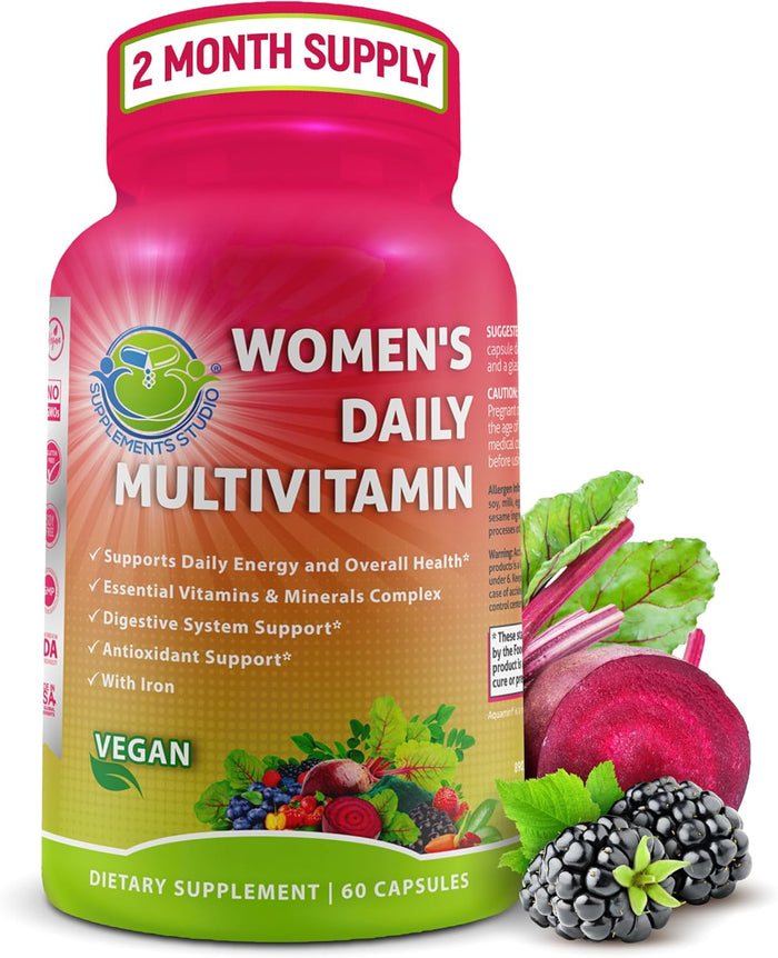Vegan Whole Food Daily Multivitamin Without Iron, Methylated Multivitamin for Women and Men, Made with Fruits & Vegetables, B-Complex, Probiotics, Enzymes, CoQ10, Omegas, Turmeric, Non-GMO, 90 Count
