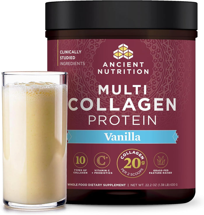 Ancient Nutrition Collagen Powder Protein with Probiotics, Unflavored Multi Collagen Protein with Vitamin C, 45 Servings, Hydrolyzed Collagen Peptides Supports Skin and Nails, Gut Health, 16oz