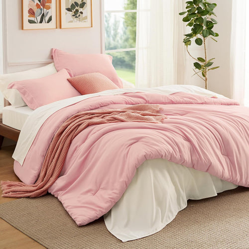 Bedsure Queen Comforter Set - 7 Pieces Grayish Blue Queen Bedding Set for All Seasons, Boho Contrasting Design Bed in a Bag with Comforter, Sheets, Pillowcases & Shams