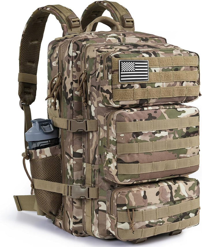 Military Tactical Backpack 50L Large Day Backpack for Men Molle Army 3 Days Assault Pack Bug Out Bag Water Resistant and Heavy Duty Hiking Treeking Rucksack - Black Camo