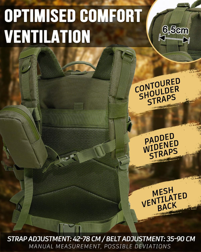Military Tactical Backpack,Sturdy Work & Molle Laptops Rucksack,Army Pack for Hiking Camping Travel Fishing Gym,Green