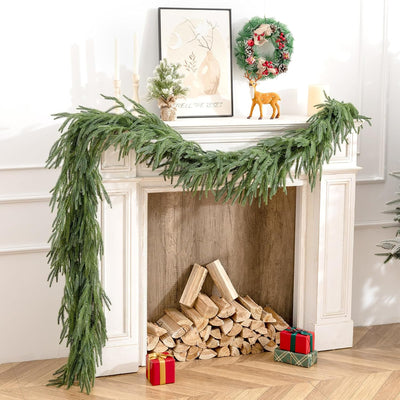 2Pcs 6Ft Real Touch Norfolk Pine Garland-Realistic Christmas Garlands for Mantle- Lush Dripping Artificial Greenary Decoration-Winter Indoor Outdoor Decor