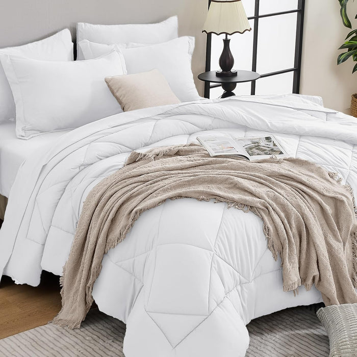 HEVUMYI Beige Tan Queen Comforter Set - 7-Piece All Season Bed in a Bag Queen, Ultra Soft Bedding Set with Comforter, Flat Sheet, Fitted Sheet, Pillowcases, Pillow Shams, Beige Tan