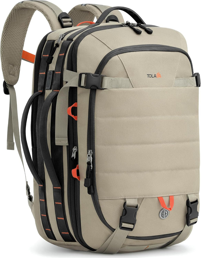 Tolaccea Carry on Travel Backpack, TSA Friendly Flight Approved Laptop Backpack Duffle Bag for Men Women with Dual Laptop Storage for 17.3", USB Charging Port, Business Rucksack 40L-50L Expandable