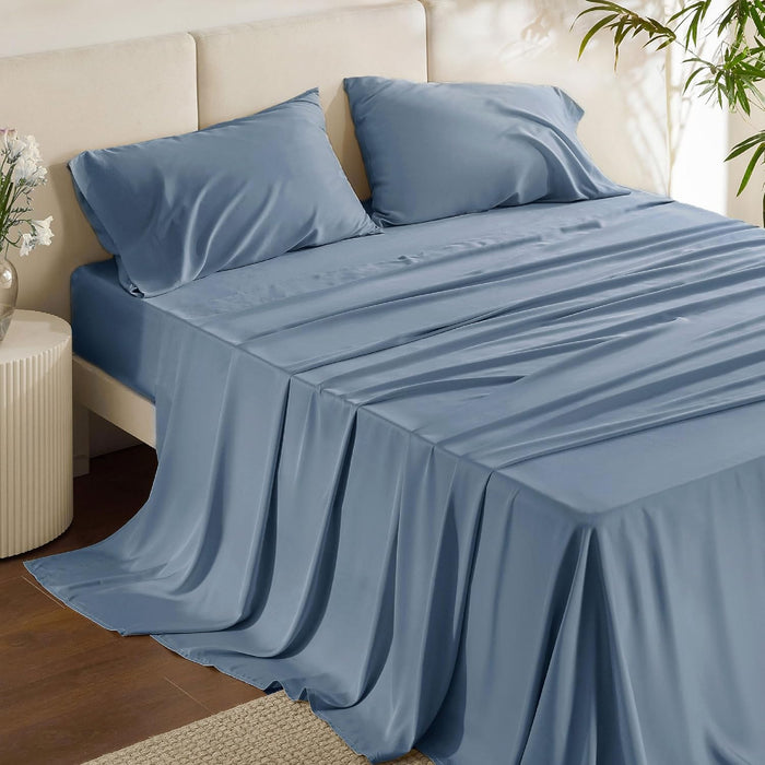 Bedsure Queen Sheet Set, Cooling Sheets for Queen Size Bed Set, Rayon Derived from Bamboo, Breathable & Soft, Deep Pocket Up to 16", Hotel Luxury Silky Bedding for Hot Sleepers, Dark Grey